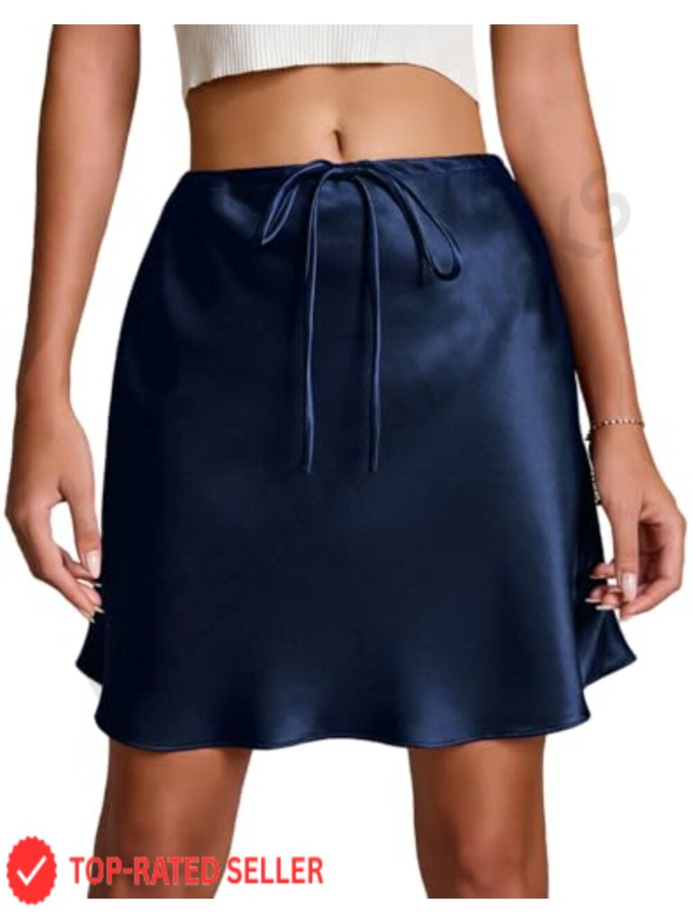 Satin Silk Mini Skirt Drawstring Flared A-Line Short Skirt
